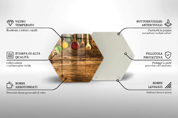 Skärbräda glas sexhörning Träskedar av kryddor