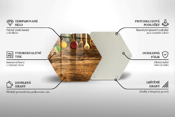 Skärbräda glas sexhörning Träskedar av kryddor