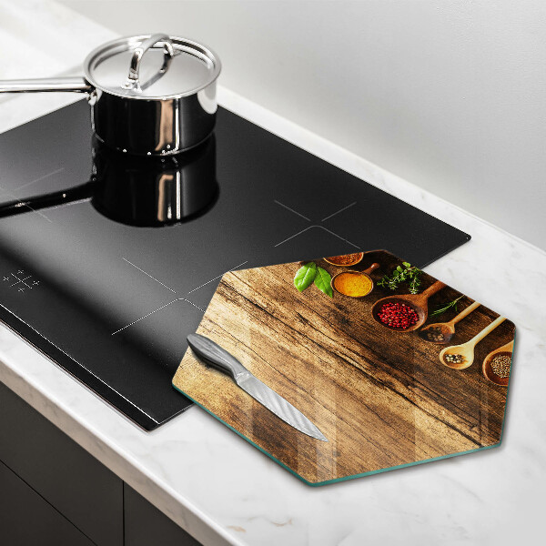 Skärbräda glas sexhörning Träskedar av kryddor