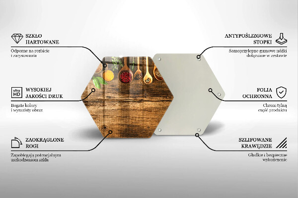 Skärbräda glas sexhörning Träskedar av kryddor