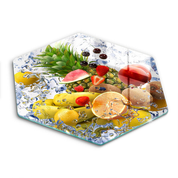 Skärbräda glas sexhörning Saftig frukt och vatten