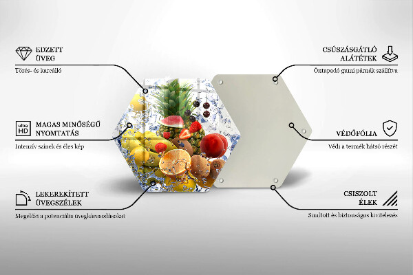Skärbräda glas sexhörning Saftig frukt och vatten