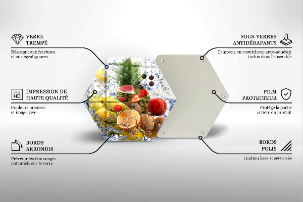 Skärbräda glas sexhörning Saftig frukt och vatten