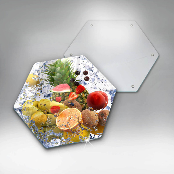 Skärbräda glas sexhörning Saftig frukt och vatten