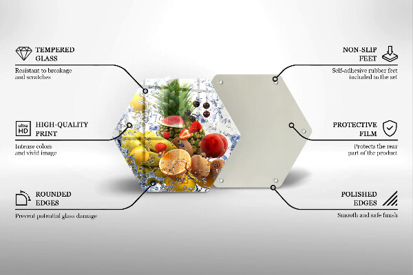 Skärbräda glas sexhörning Saftig frukt och vatten
