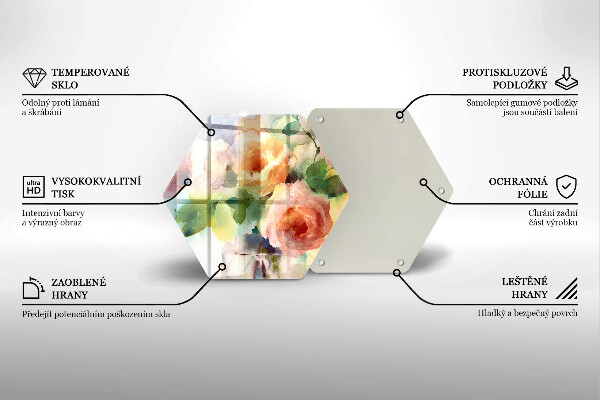 Skärbräda glas sexhörning Målade blommor