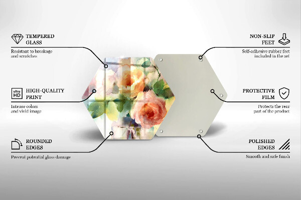 Skärbräda glas sexhörning Målade blommor
