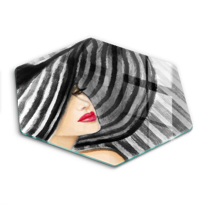 Skärbräda glas sexhörning Kvinna i hatt