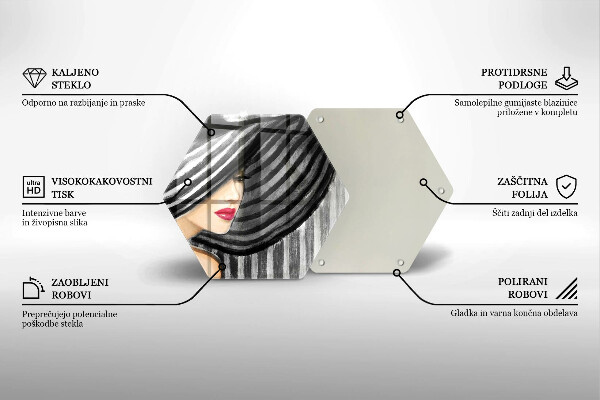 Skärbräda glas sexhörning Kvinna i hatt