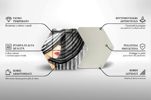 Skärbräda glas sexhörning Kvinna i hatt