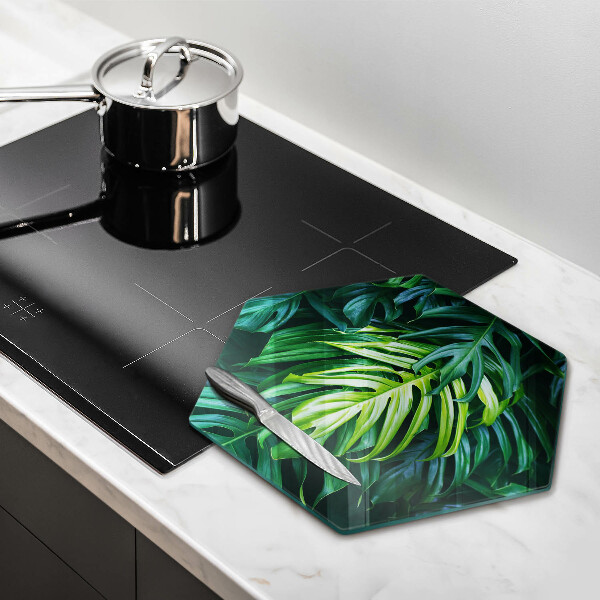 Skärbräda glas sexhörning Vilda monstera blad