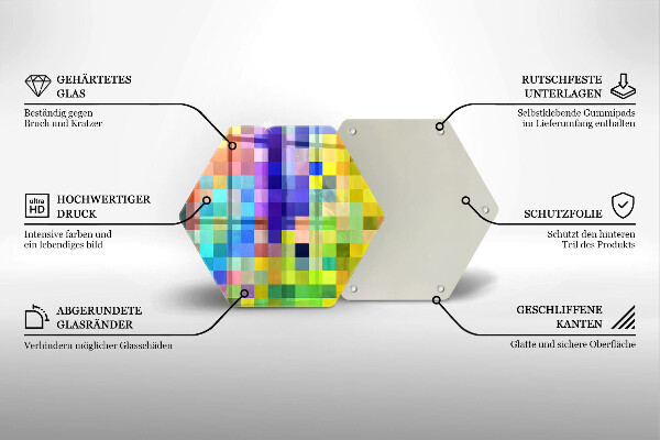 Skärbräda glas sexhörning Färgglada pixel rutor