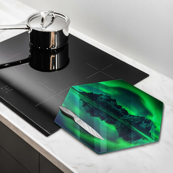 Skärbräda glas sexhörning Norrskenslandskap