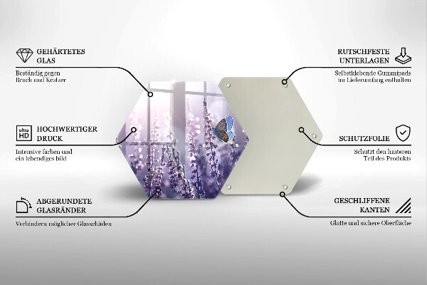 Skärbräda glas sexhörning Vildblommor och fjäril