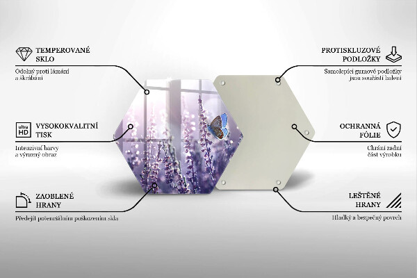 Skärbräda glas sexhörning Vildblommor och fjäril