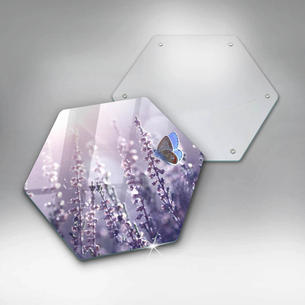 Skärbräda glas sexhörning Vildblommor och fjäril