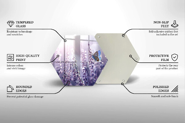 Skärbräda glas sexhörning Vildblommor och fjäril