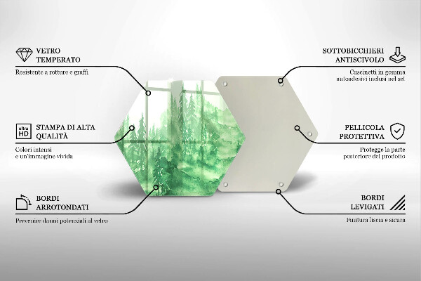Skärbräda glas sexhörning Målad skog
