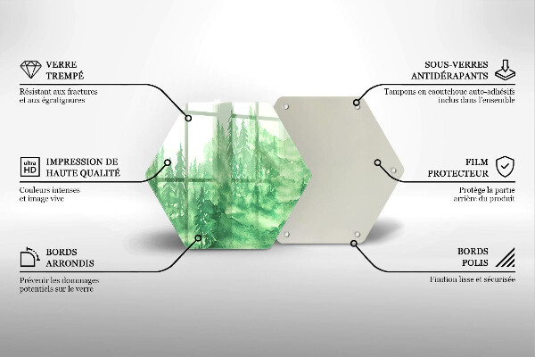 Skärbräda glas sexhörning Målad skog