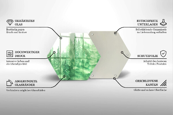 Skärbräda glas sexhörning Målad skog