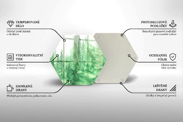 Skärbräda glas sexhörning Målad skog