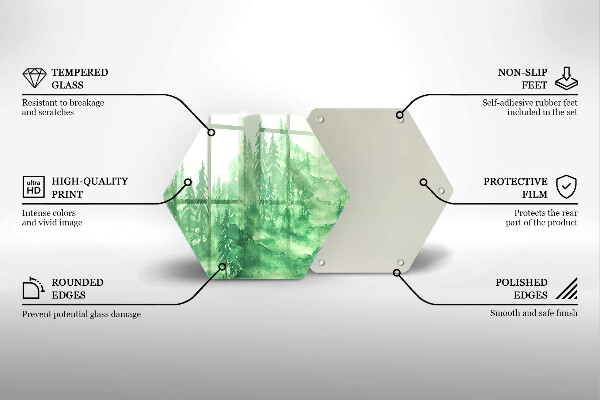 Skärbräda glas sexhörning Målad skog