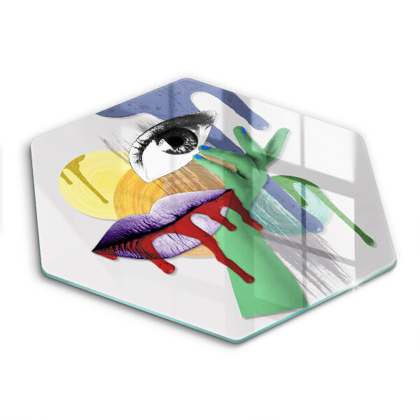 Skärbräda glas sexhörning Konst abstrakt collage