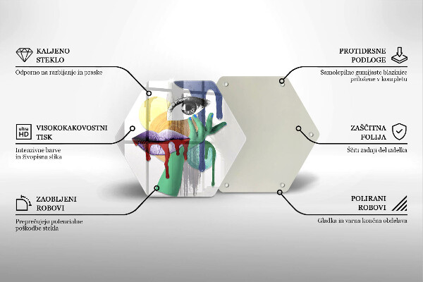 Skärbräda glas sexhörning Konst abstrakt collage