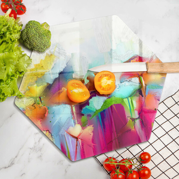 Skärbräda glas sexhörning Målade blommor