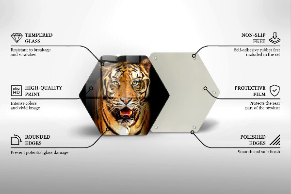 Skärbräda glas sexhörning Vild djur tiger