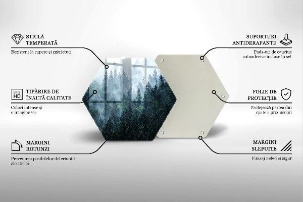 Skärbräda glas sexhörning Skogsträd och dimma