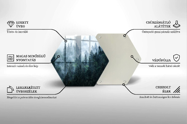 Skärbräda glas sexhörning Skogsträd och dimma