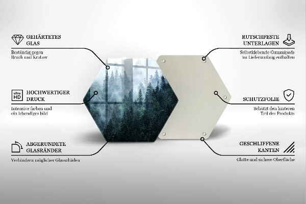 Skärbräda glas sexhörning Skogsträd och dimma
