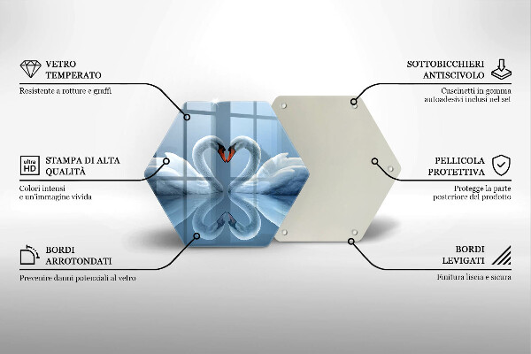 Skärbräda glas sexhörning Två svanhjärtan