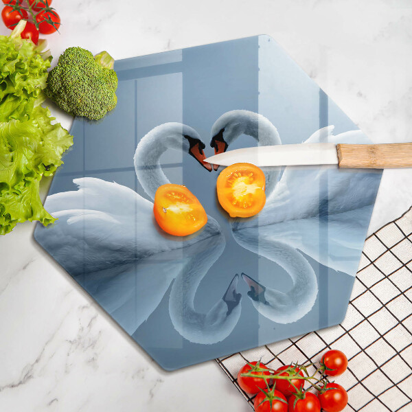 Skärbräda glas sexhörning Två svanhjärtan