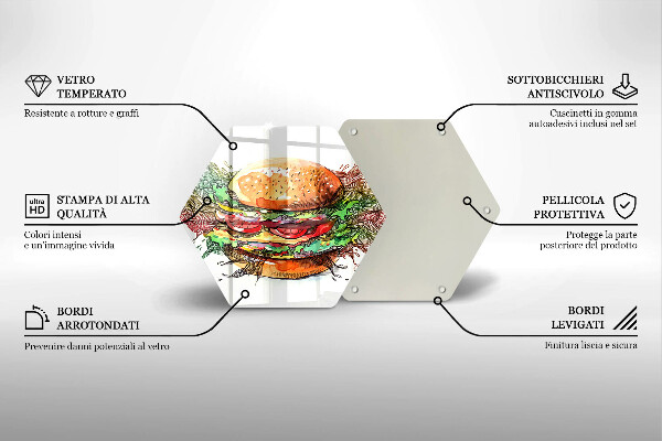 Skärbräda glas sexhörning Hamburgerteckning