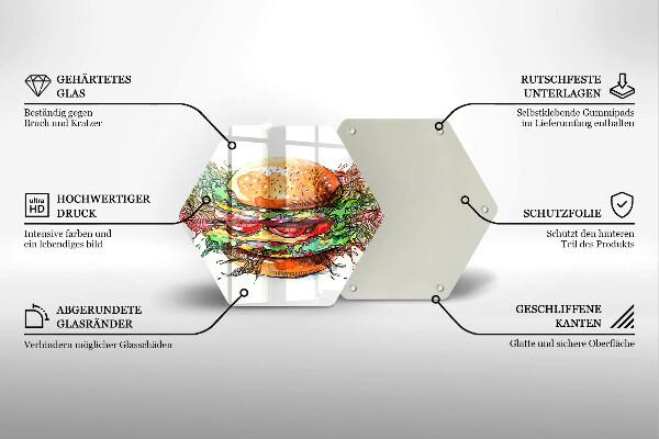 Skärbräda glas sexhörning Hamburgerteckning