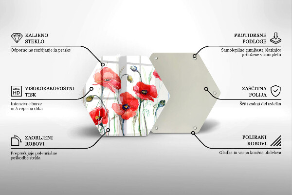 Skärbräda glas sexhörning Röda vallmoblommor