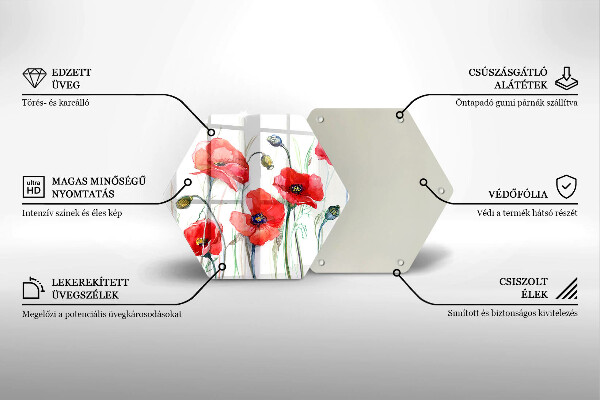 Skärbräda glas sexhörning Röda vallmoblommor