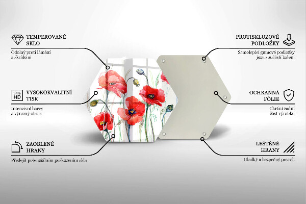 Skärbräda glas sexhörning Röda vallmoblommor