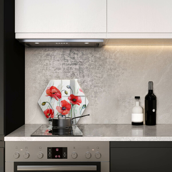 Skärbräda glas sexhörning Röda vallmoblommor