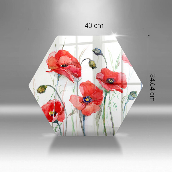 Skärbräda glas sexhörning Röda vallmoblommor