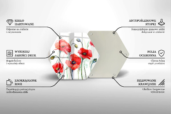 Skärbräda glas sexhörning Röda vallmoblommor