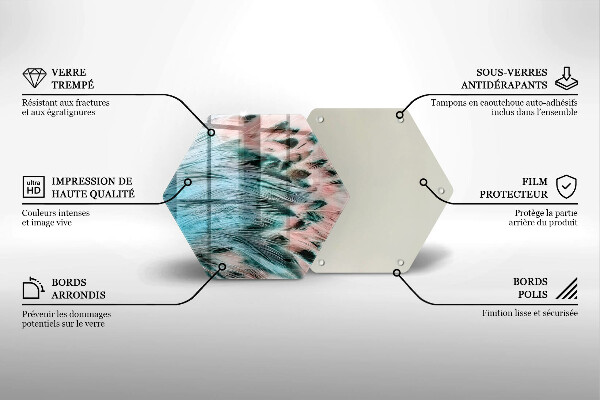Skärbräda glas sexhörning Boho fågelfjädrar