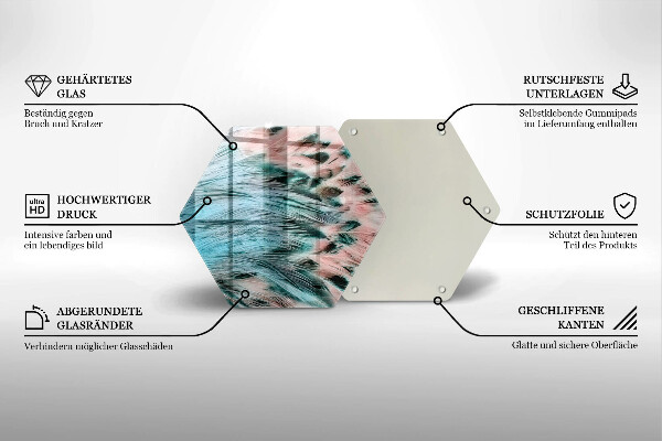 Skärbräda glas sexhörning Boho fågelfjädrar