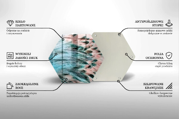 Skärbräda glas sexhörning Boho fågelfjädrar