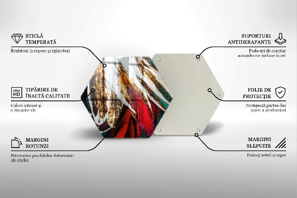 Skärbräda glas sexhörning Boho fågelfjädrar