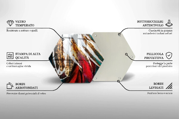 Skärbräda glas sexhörning Boho fågelfjädrar