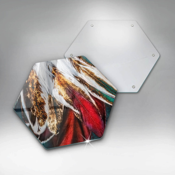 Skärbräda glas sexhörning Boho fågelfjädrar