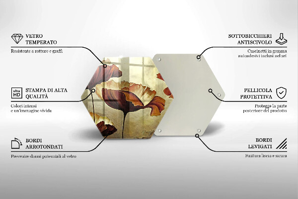 Skärbräda glas sexhörning Målade bohoblommor